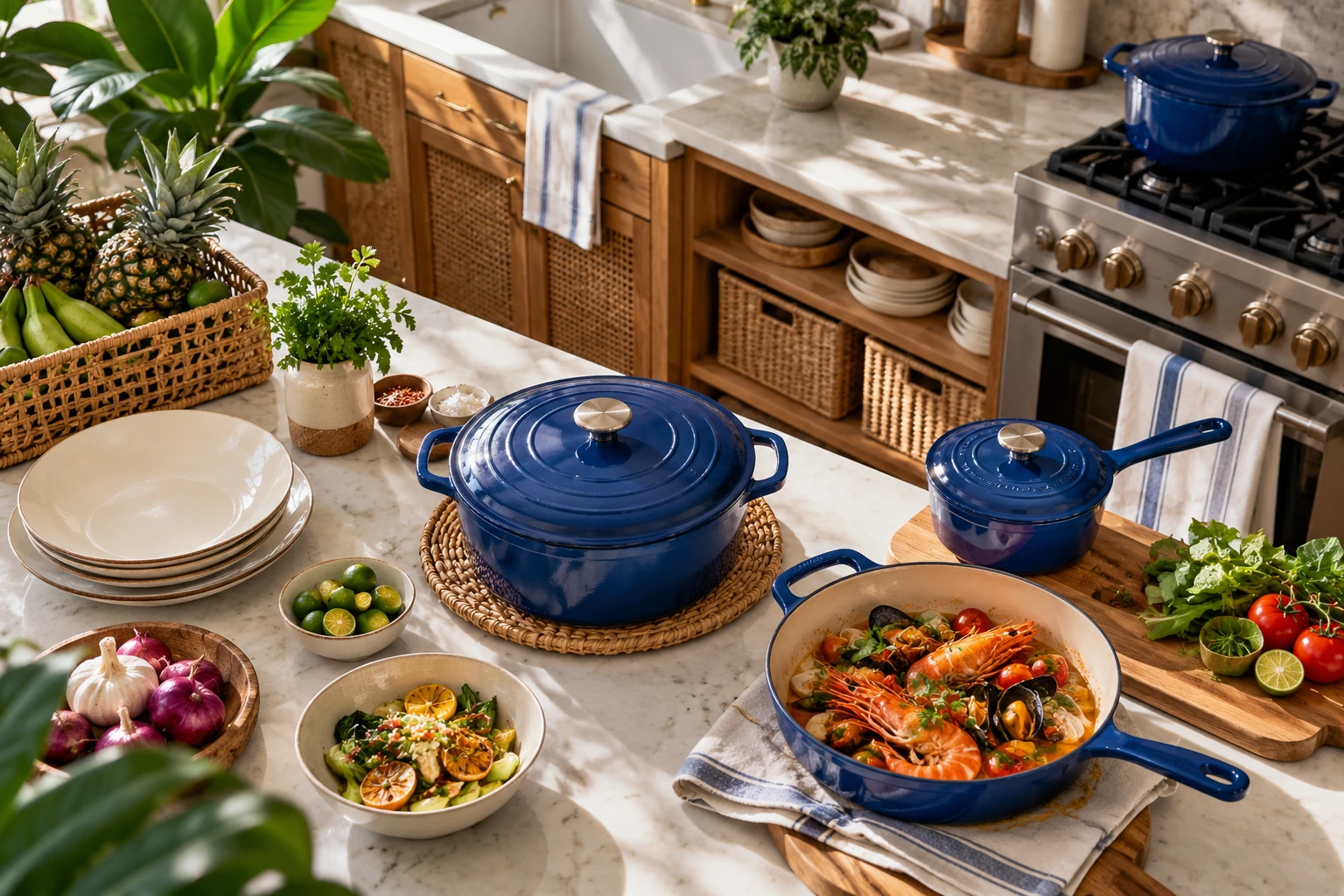 Illustrative Cobalt blue enamel cookware